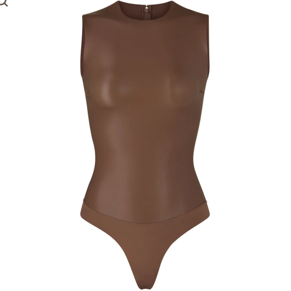 SKIMS Faux leather crew neck bodysuit